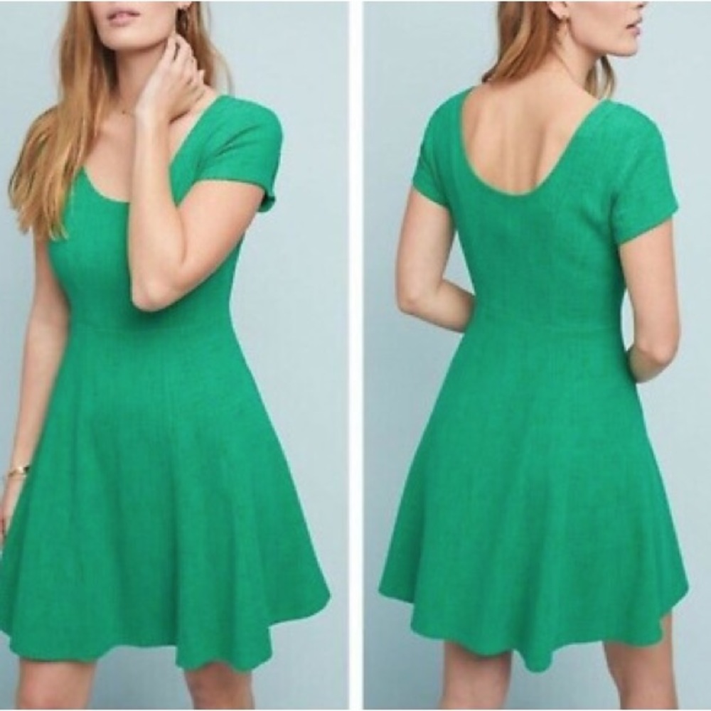 🤩 ANTHROPOLOGIE MAEVE Nova Fit and Flare Green Dress. Size Small - Picture 2 of 6